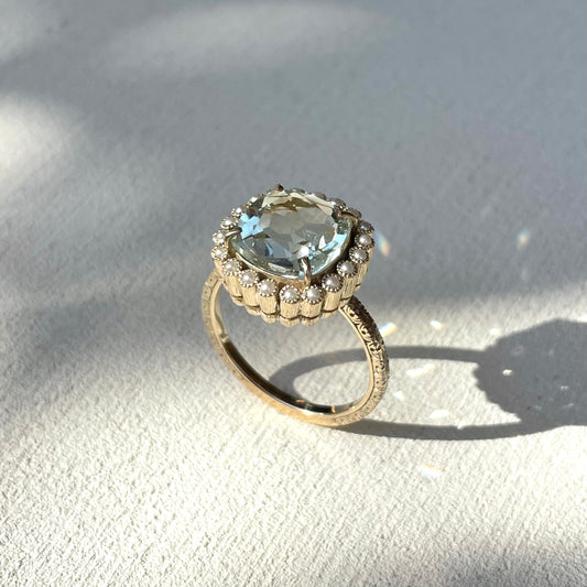 Anello ”Giardino” ＜グリーンクォーツとパールのリング＞